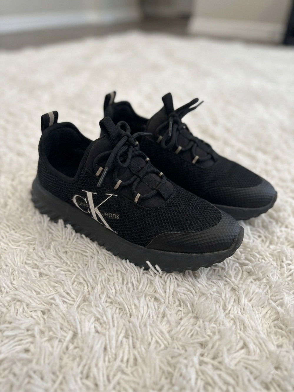 Calvin Klein Kids Black Knit Slip-On Sneakers with CK Logo